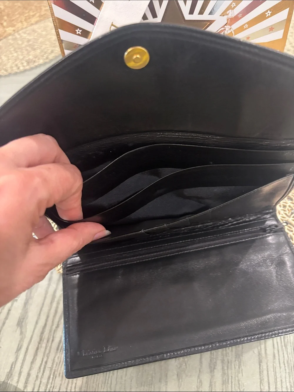 Dior Black Leather Envelope wallet with Gold CD Emblem